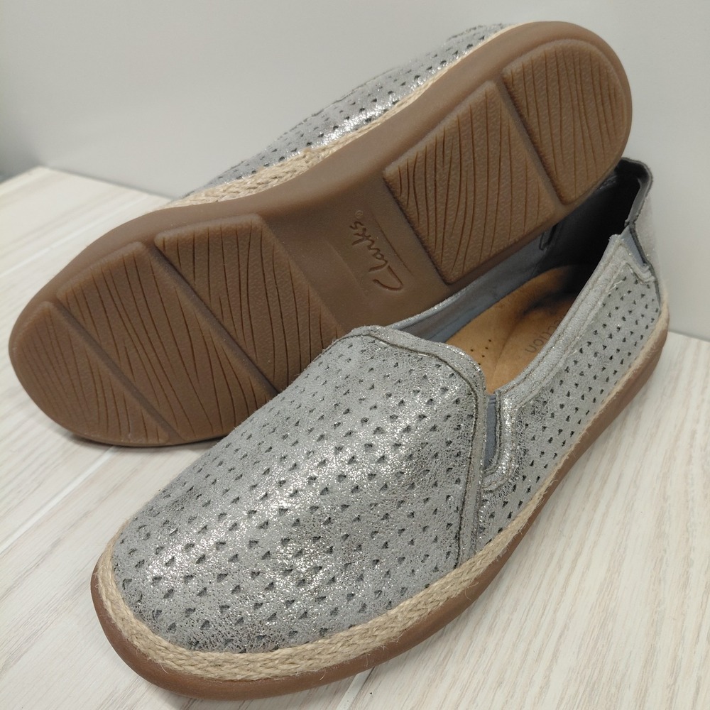 Clarks Daelyn Summit Espadrille Slip-Ons  Metallic Sparkly Pewter Silver 8.5